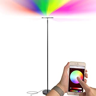 Brightech Kuler Sky Color Changing Torchiere LED Floor Lamp Smart Floor Lamp Remote Control Head Black